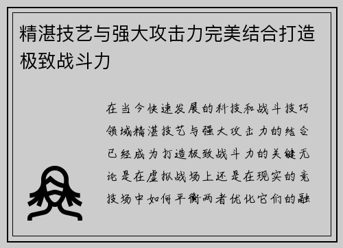 精湛技艺与强大攻击力完美结合打造极致战斗力